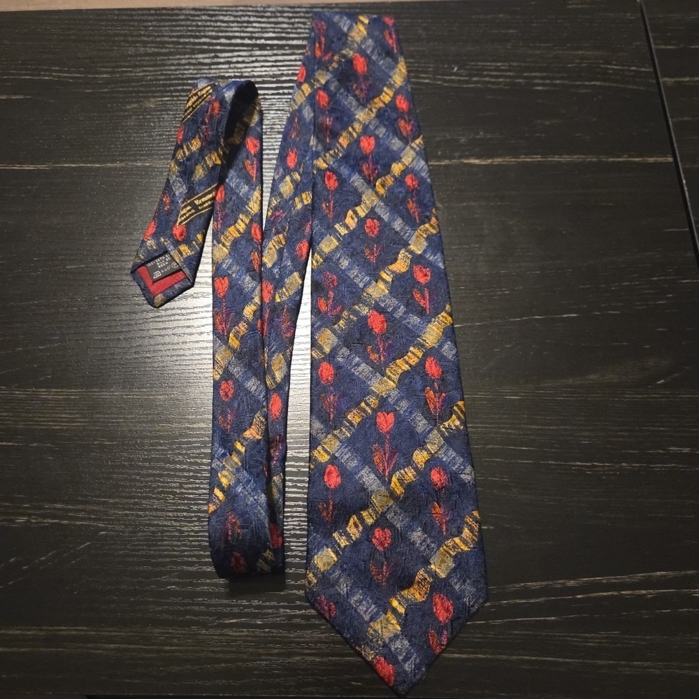 Ermenegildo Zegna Vintage Tie - Dark Blue Red Floral Italy Silk‎ Tie 57"x3.5"